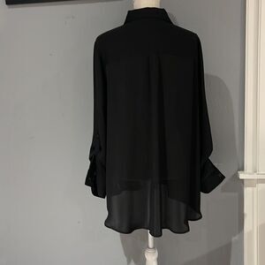 Woman Covington Essentials black long sleeve blouse with tie up sleeves